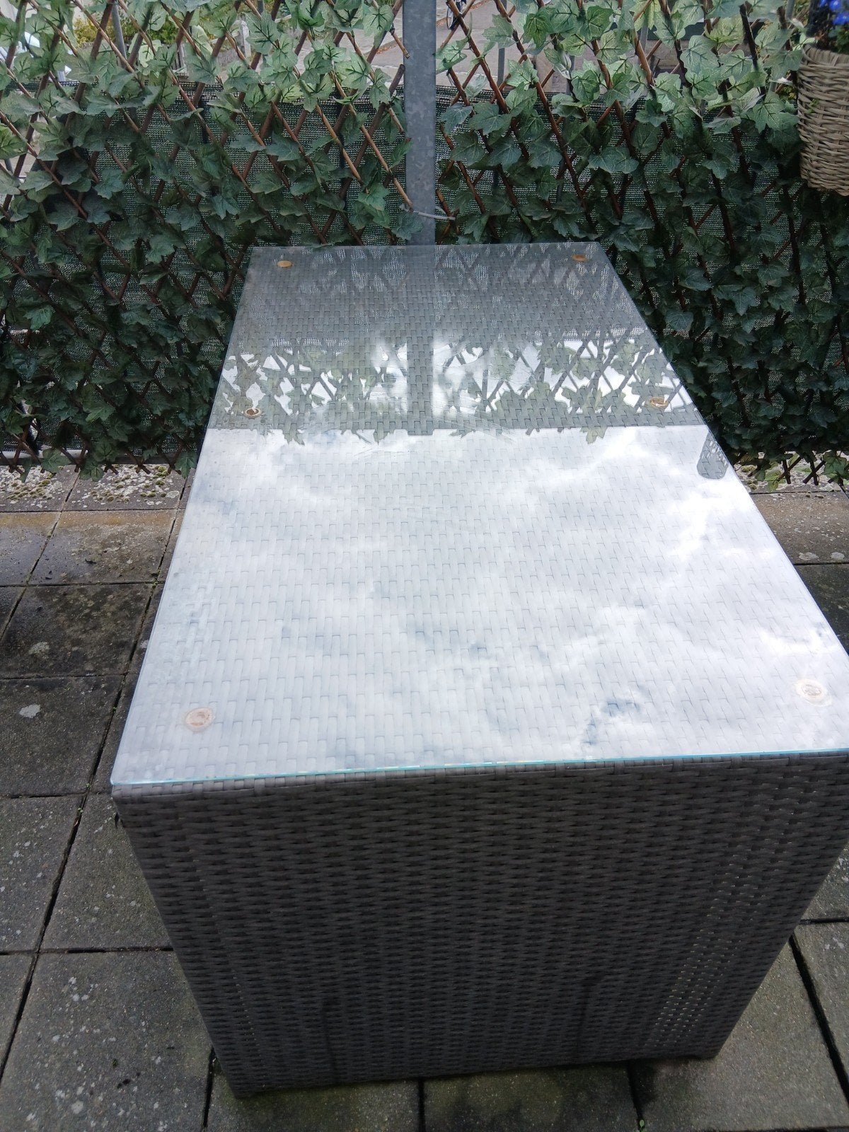 Compacte Wicker Tuinset met Glazen Tafel en Kussens, Tuin en Terras, Ophalen, 4 zitplaatsen, Gebruikt, Wicker
