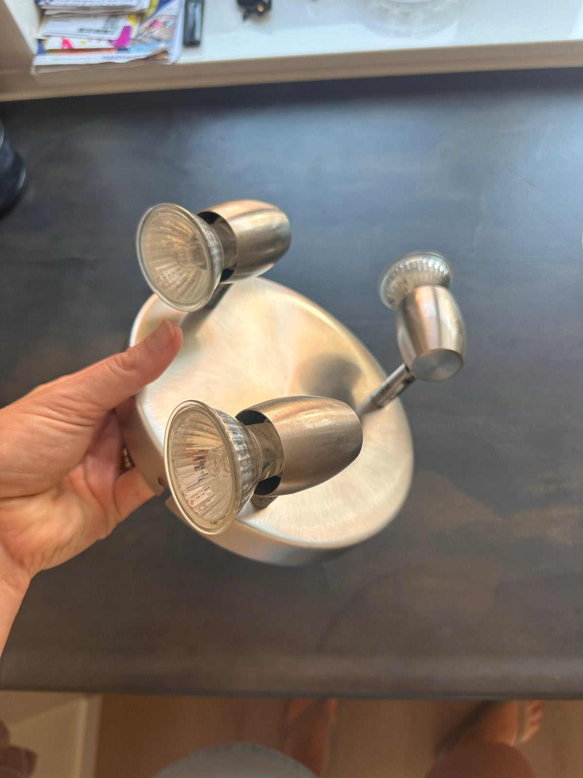 RVS Plafondspot met 3 Halogeenlampen, Huis en Inrichting, Ophalen, Halogeen, Gebruikt, GU10