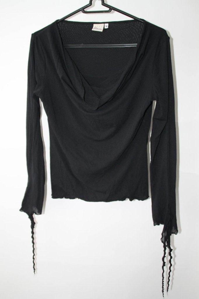 ZWARTE voile blouse met roezels M in ~~nieuw~~ staat, Verzenden, Zo goed als nieuw, Maat 38/40 (M), Zwart