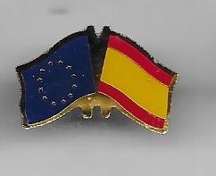 EUROPESE VLAG GECOMBINEERD MET DE SPAANSE VLAG PIN, Ophalen of Verzenden, Nieuw, Merk, Speldje of Pin