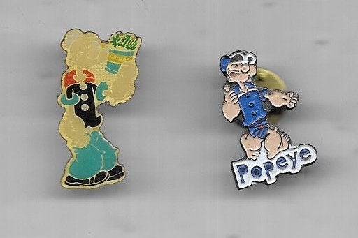 2 X POPEYE DE SAILOR MAN SPELDEN, Ophalen of Verzenden, Gebruikt, Overige onderwerpen, Speldje of Pin
