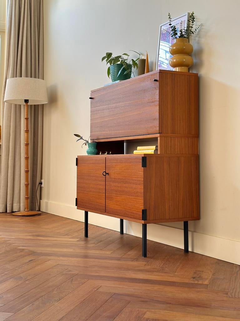 Vintage wandmeubel Rego teak metaal jaren 50/60/70, Ophalen, Teakhout, Minder dan 150 cm, Minder dan 100 cm