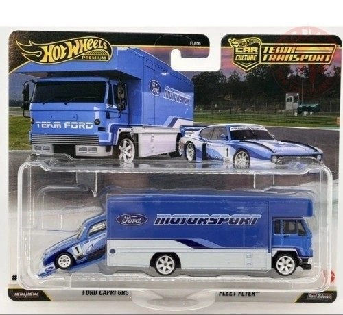 Ford Capri GR5 #1 & Fleet Flyer Transporter "Ford Team Trans, Tschuiten@hotmail.com, Duitsland, Auto, Hotwheels Premium Car Culture