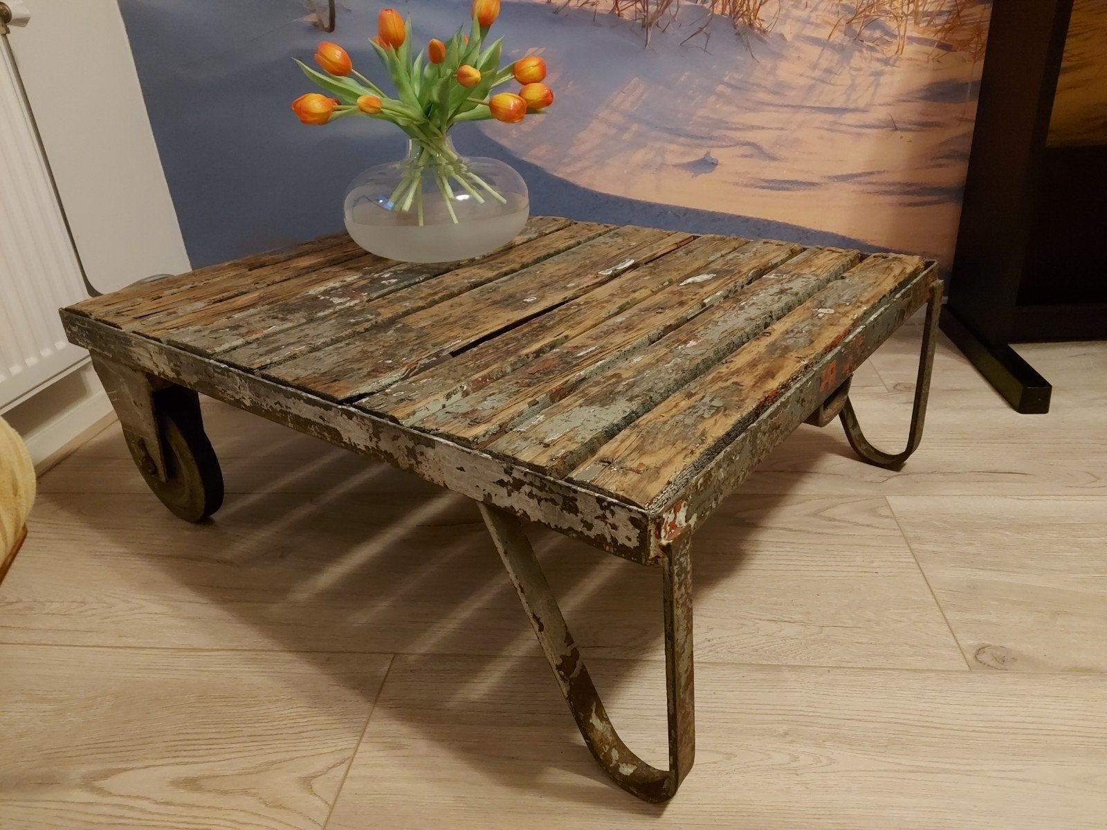 stoere industriële salontafel, Huis en Inrichting, Tafels | Salontafels, Ophalen, Rechthoekig, 50 tot 100 cm, 50 tot 100 cm