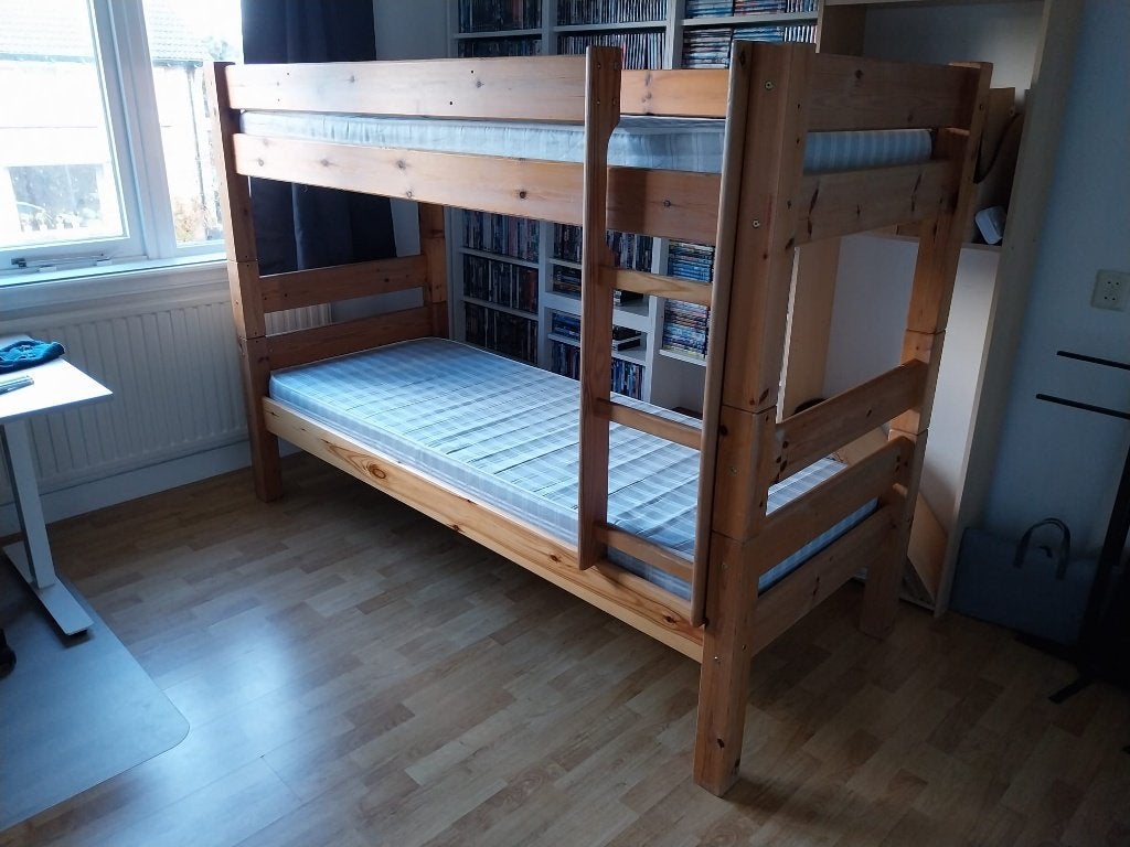 Stapelbed van hout, Ophalen, 90 cm, 160 tot 180 cm, Tweepersoons