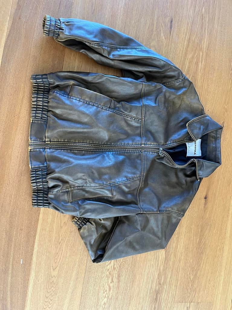 Bershka fake leren uni jas - Bruin maat S, Ophalen, Zo goed als nieuw, Bruin