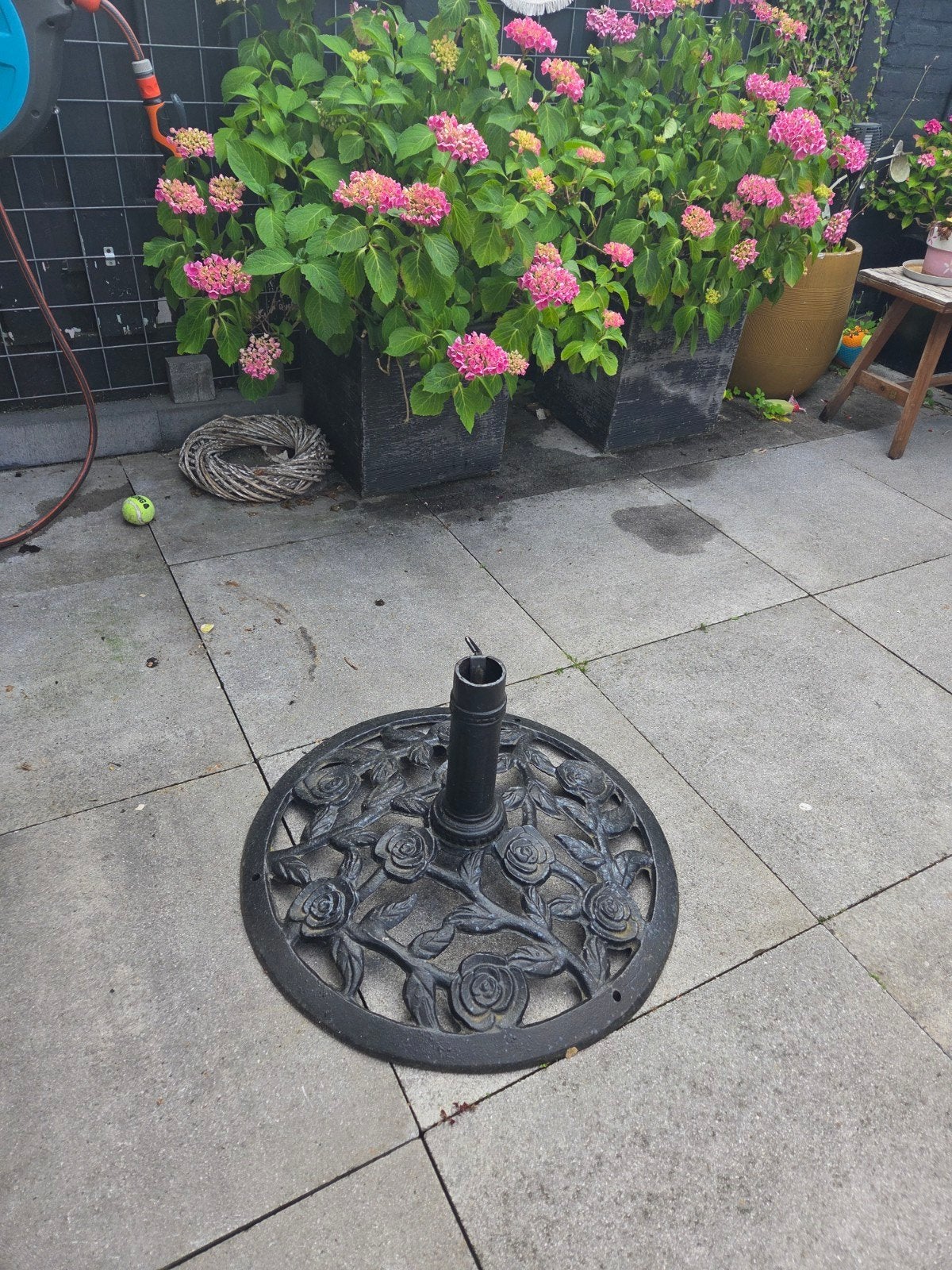 Gietijzeren parasolvoet 60 doorsnede, Tuin en Terras, Parasols, Ophalen, Gebruikt, Minder dan 1 meter, Parasolvoet