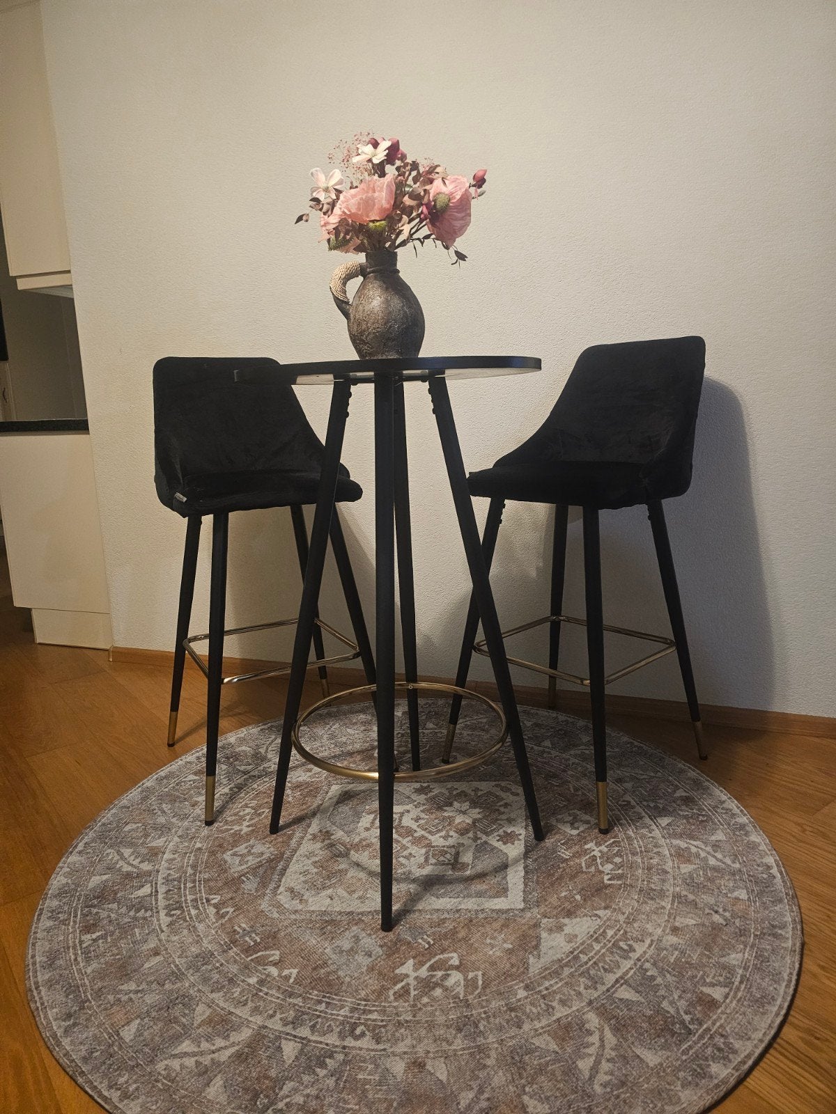 Bistroset zwart als nieuw, 1 kruk, Ophalen of Verzenden, Zo goed als nieuw, 60 tot 90 cm