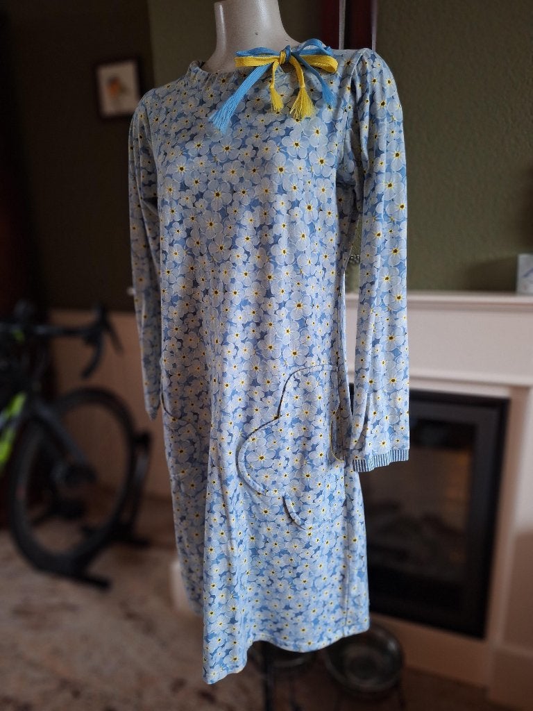 Margot MWM vergeet me niet jurk XXL jaren 60 model, Maat 46/48 (XL) of groter, Zo goed als nieuw, Knielengte, Margot MWM