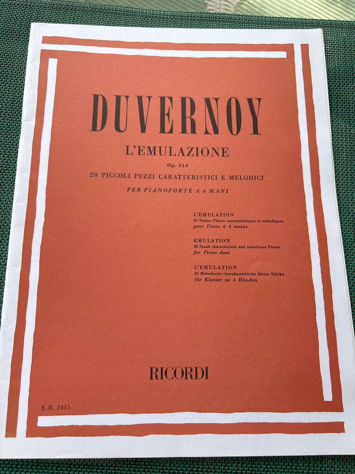 Duvernoy L'Emulazione Op. 314 Pianoforte 4 Mani Ricordi, Klassiek, Ophalen of Verzenden, Zo goed als nieuw, Thema
