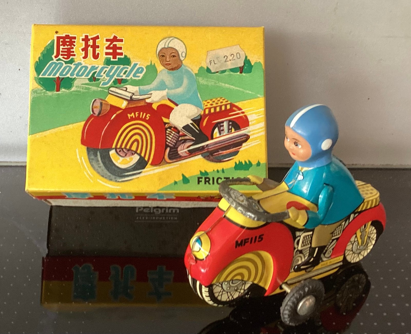 1960’s Blikken frictie Motor MF115 ,China,12cm,nieuw in doos, Antiek en Kunst, Antiek | Speelgoed, Ophalen