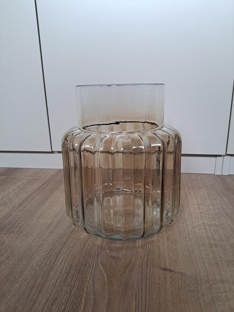 Glazen vaas met ribbels - Transparant, Overige kleuren, Ophalen of Verzenden, Minder dan 50 cm, Glas