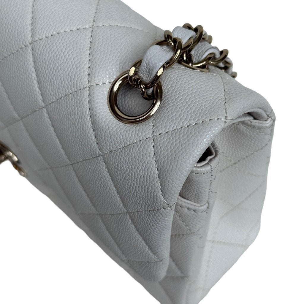 Chanel double classic flap small wit creme tas GHW goud image 7