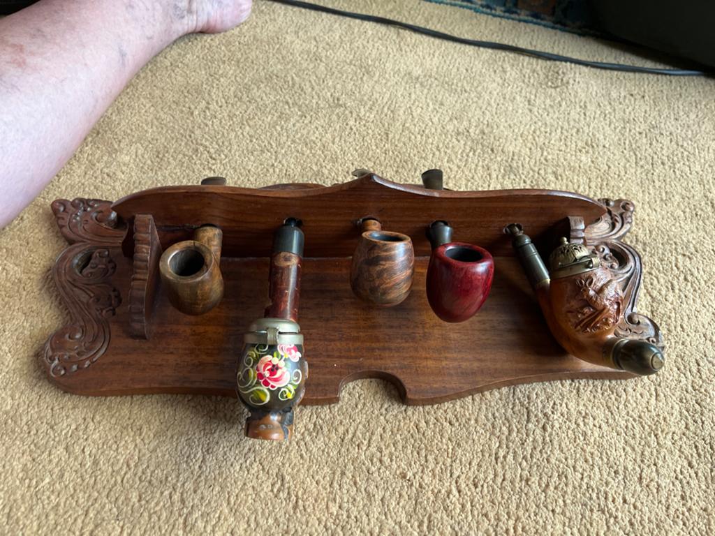Pijpenrek met 6 diverse tabakspijpen, Verzenden, Gebruikt, (Water)pijp