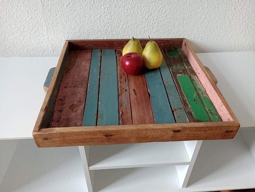 Decoratief dienblad van afvalhout, Huis en Inrichting, Gebruikt, Vierkant, Ophalen of Verzenden, Afneembaar