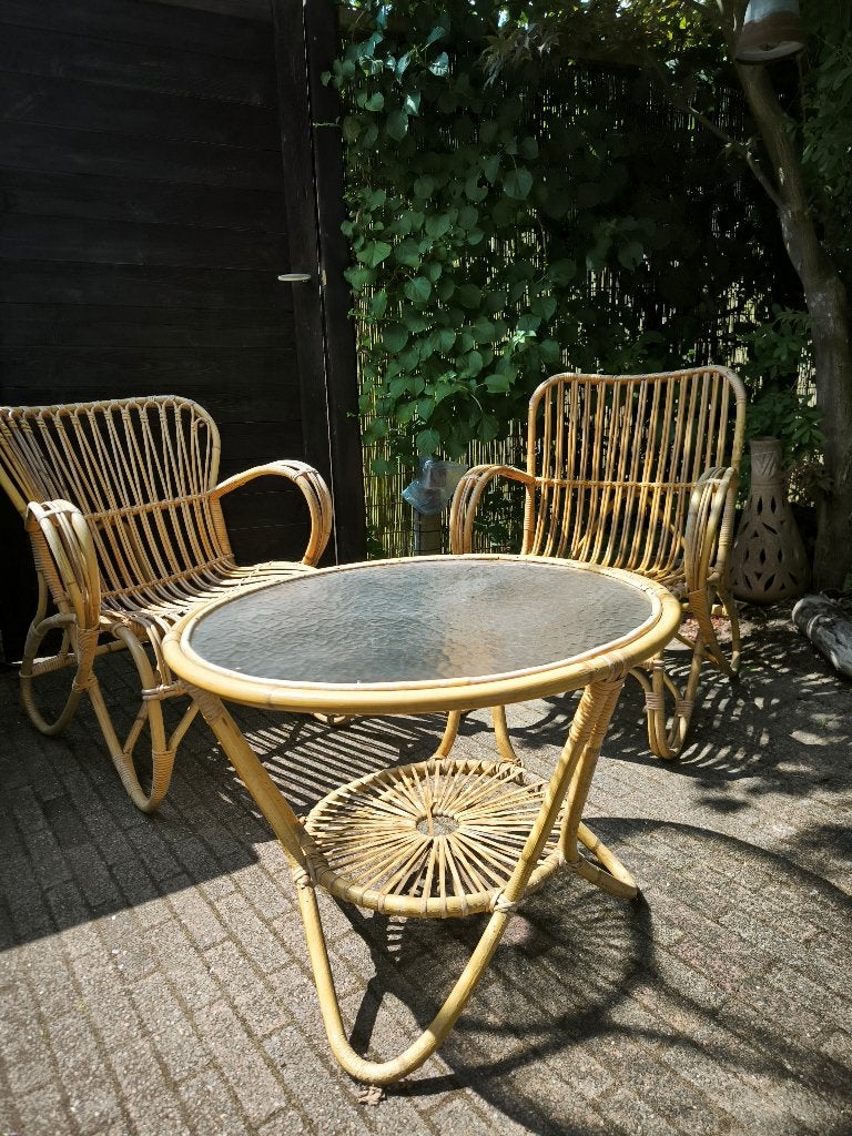 rotan stoelen met tafel, Ophalen, Gebruikt, Overige kleuren, Riet of Rotan