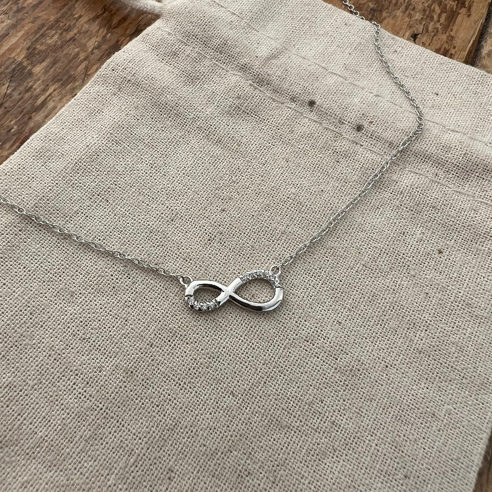 Zilveren 925 ketting met Infinity symbol met zirkonia 45cm, Verzenden, Zo goed als nieuw, Zilver
