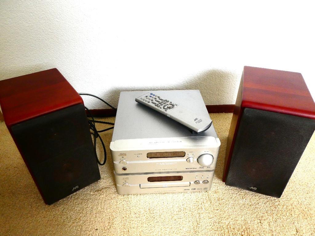 Stereo set + Heos internet JVC EX A10 + WOOD CONE boxen, Ophalen, Gebruikt, Tuner of Radio, JVC