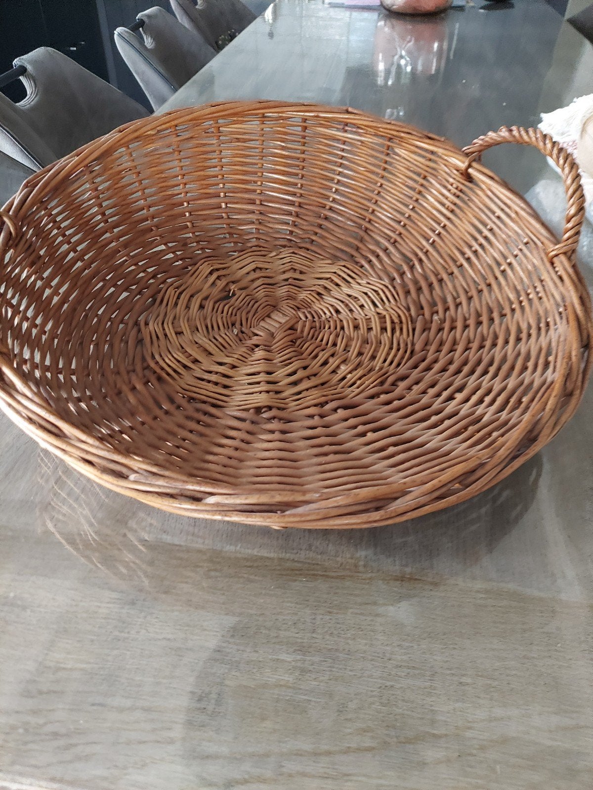 Rotan mand rieten schaal tijdschriftenmand, Ophalen of Verzenden, Zo goed als nieuw, Rond, Riet