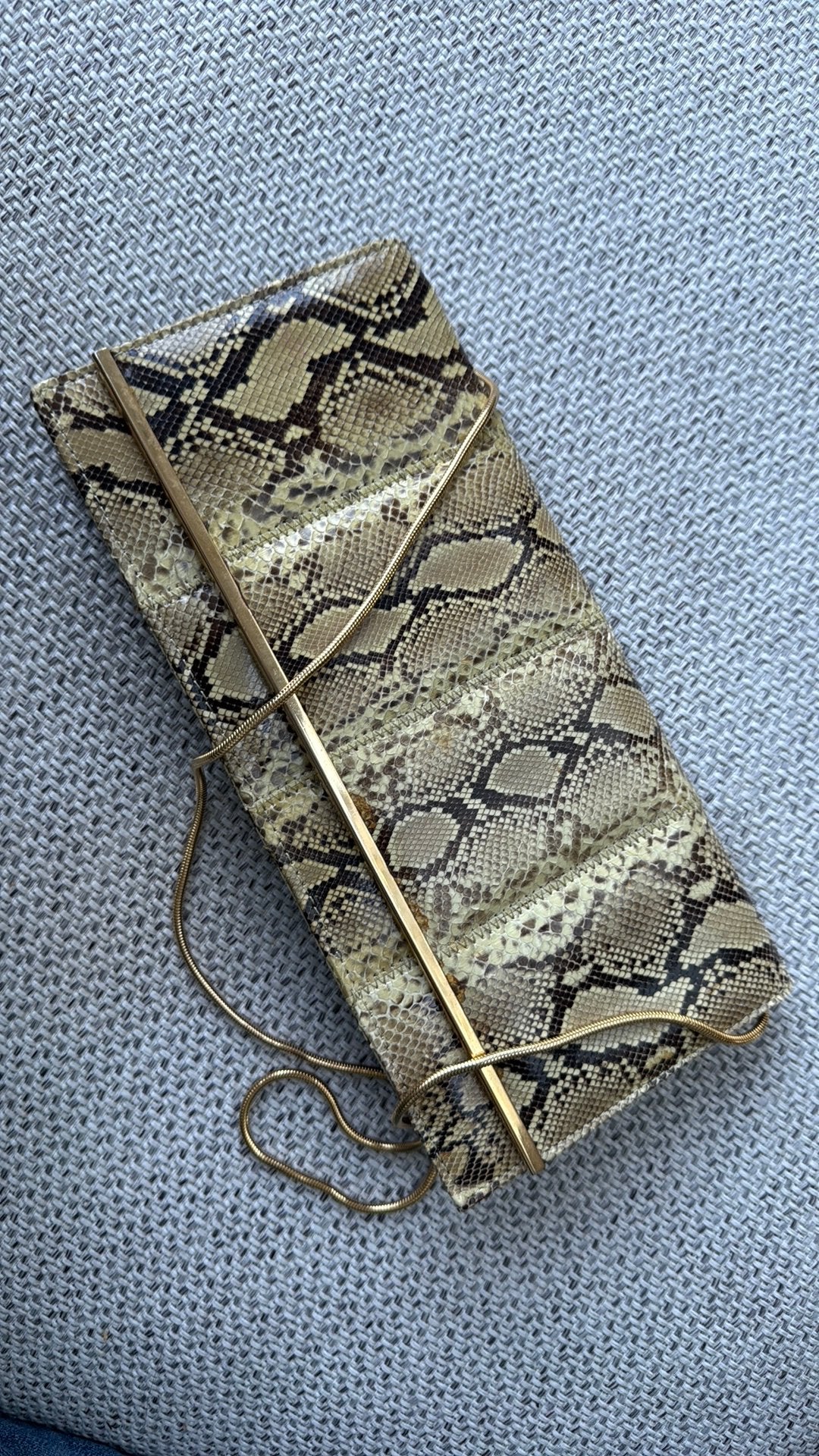 Slangen leren Clutch met Gouden Details, Ophalen of Verzenden, Zo goed als nieuw, Overige kleuren, Avondtasje