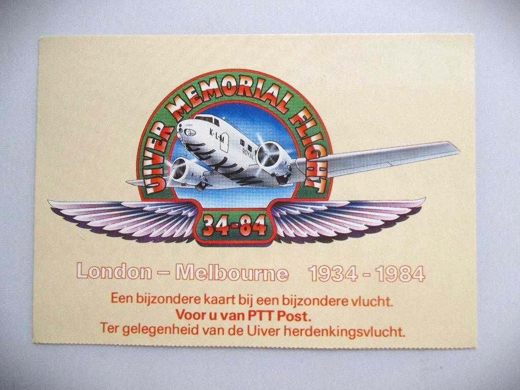 KLM Uiver Memorial Flight~London-Melbourne~1934-1984, Verzamelen, Ophalen of Verzenden, 1980 tot heden, Gelopen, Voertuig