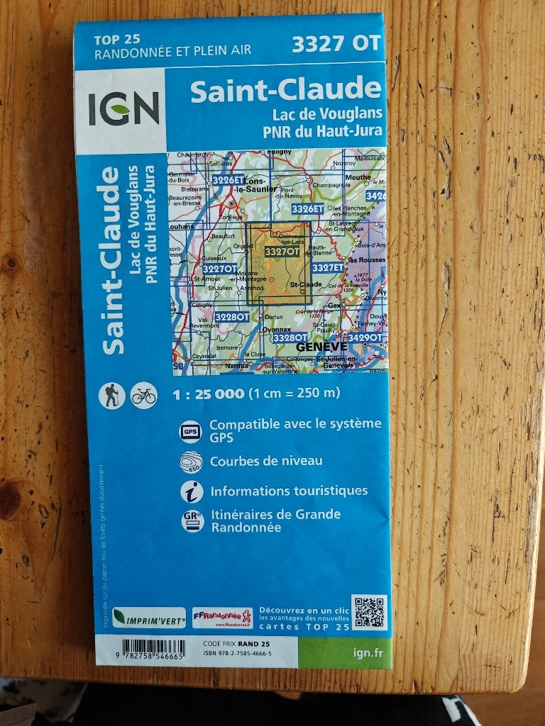 wandelkaart Saint-Claude IGN 3327 OT, Gelezen, Ophalen of Verzenden, Landkaart, 2000 tot heden