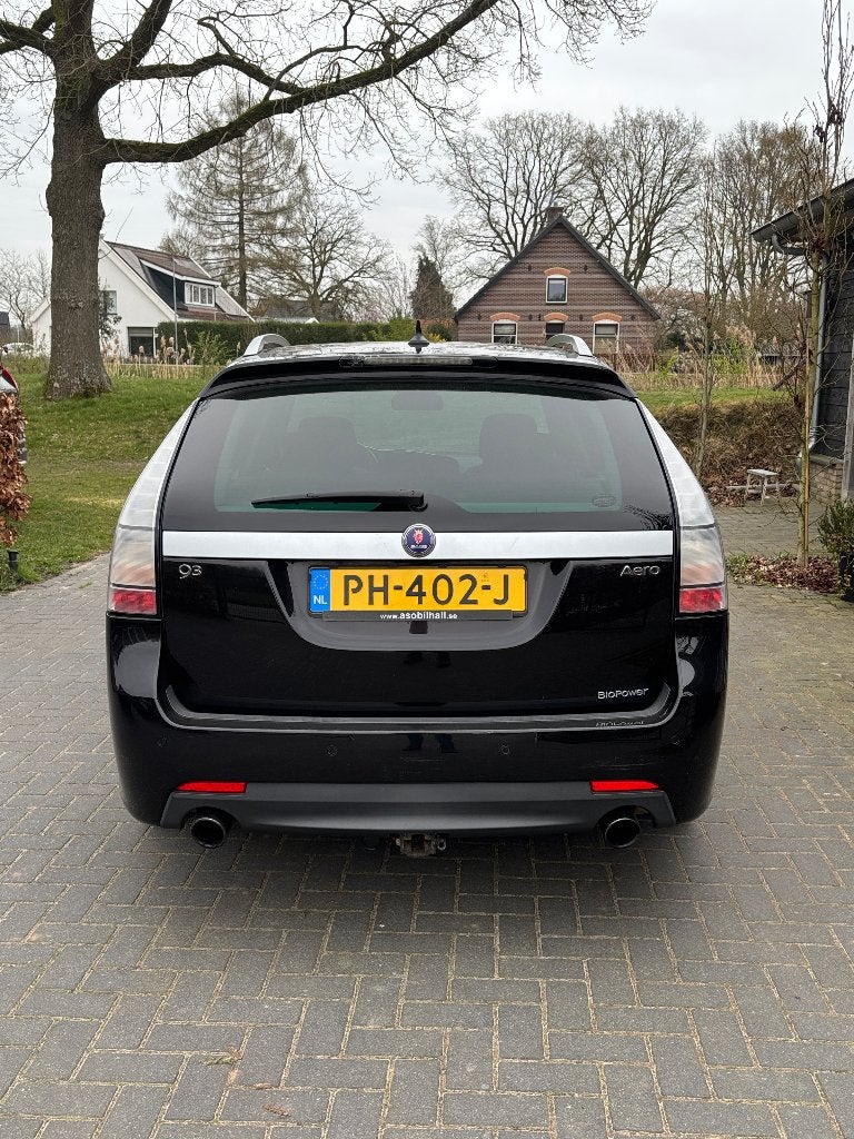 Te koop: Saab 9 3 2.0t  Aero 2009, zwart leder, Youngtimer!, Auto's, Voorwielaandrijving, 1440 kg, Zwart, 4 cilinders