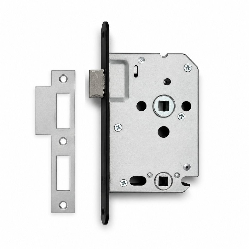 STAX Zwart Insteekslot / WC-Badkamerslot met Sluitplaat, Doe-het-zelf en Verbouw, Hang- en Sluitwerk, Overige materialen, ., Nieuw