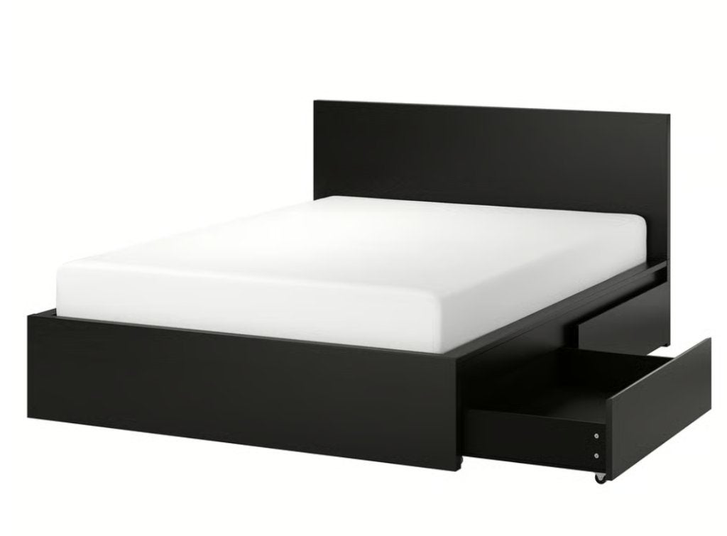 Bed van Ikea van 140 x 200 cm met lattenbodems en 4 lades, Huis en Inrichting, Ophalen, Gebruikt, Zwart, Tweepersoons