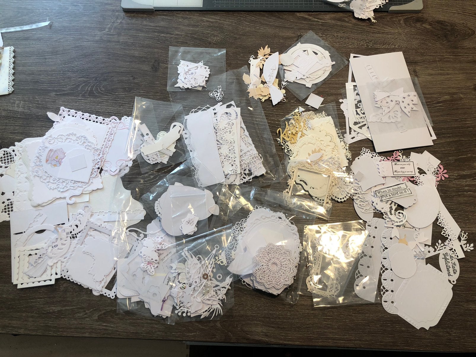 Heel veel witte diecuts stansjes voor kaart scrapbook, Hobby en Vrije tijd, Ophalen of Verzenden, Zo goed als nieuw, Overige thema's