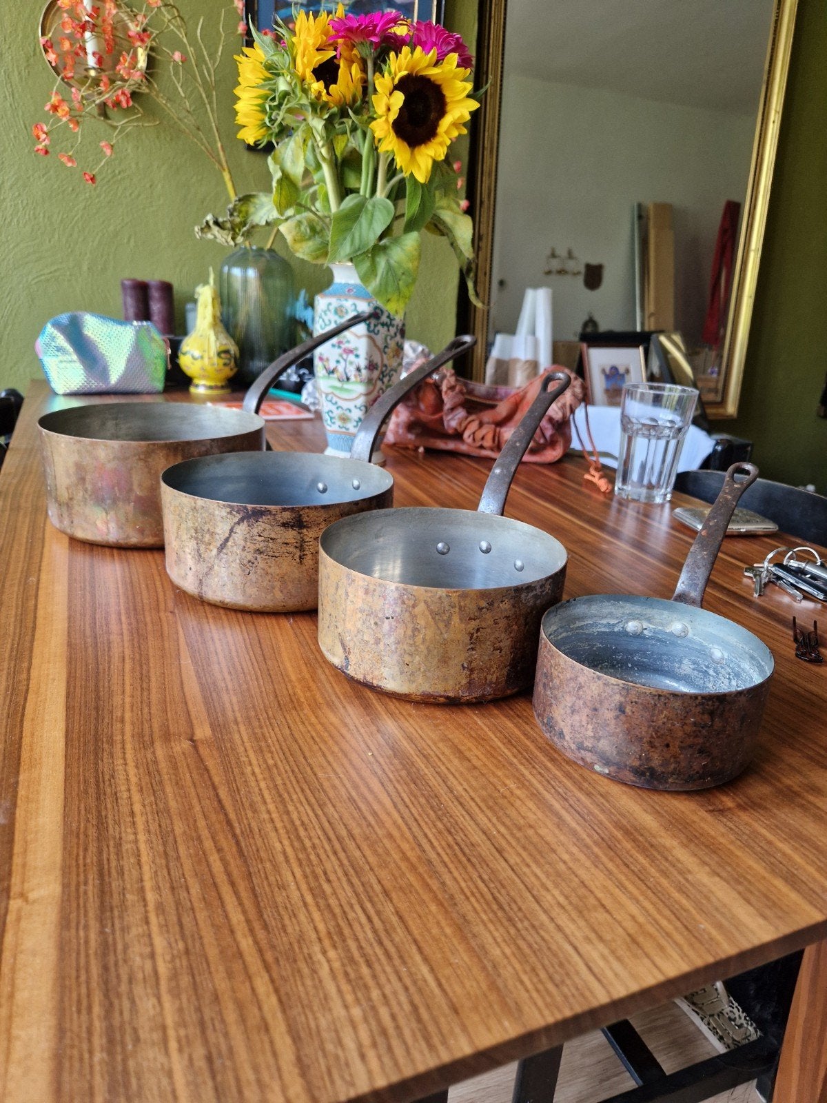Vintage Koperen Pannenset - 4 Stuks, Ophalen of Verzenden