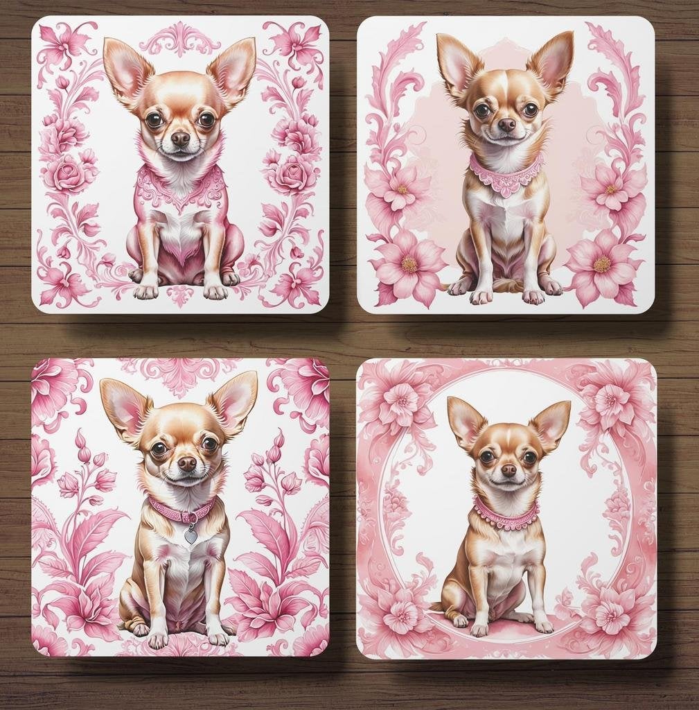 Chihuahua Delfts Roze onderzetters met houder, Ophalen of Verzenden, Nieuw