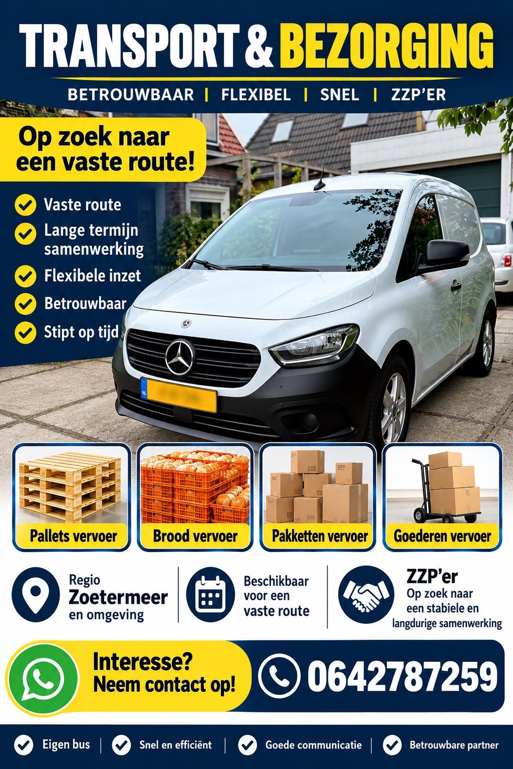 ZZP’er met bestelbus zoekt vaste route, 33 - 40 uur, Overige niveaus, Vanaf 10 jaar, Overige vormen