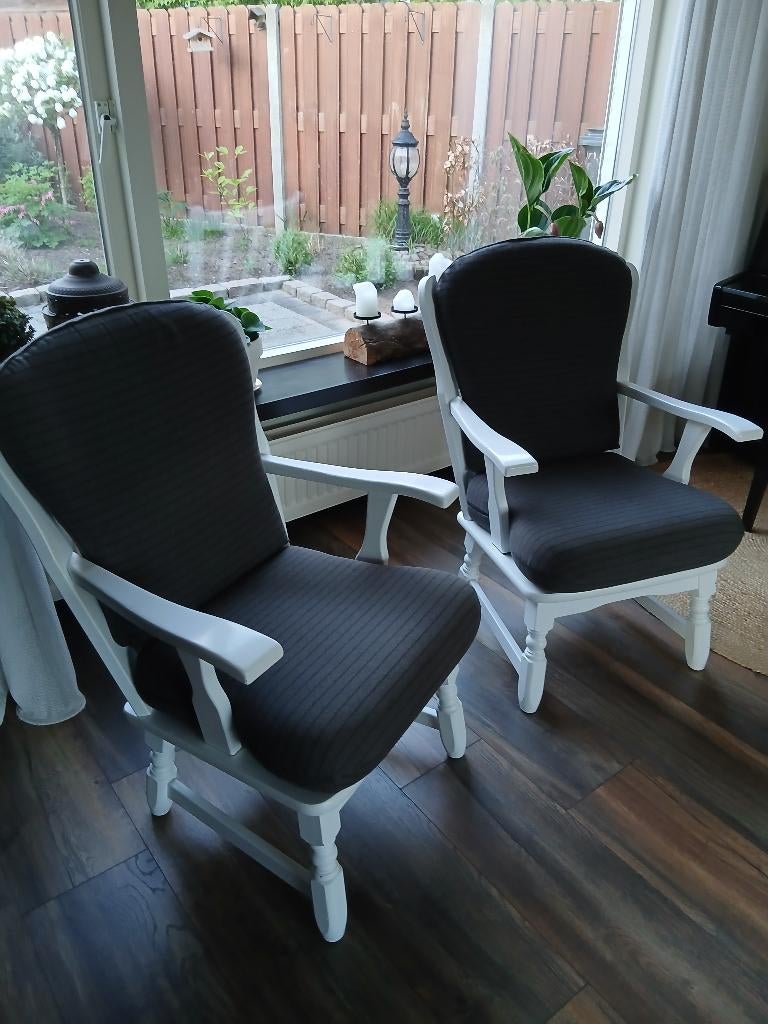 2 landelijke houten fauteuils wit, Ophalen, Gebruikt, Minder dan 75 cm, Landelijk
