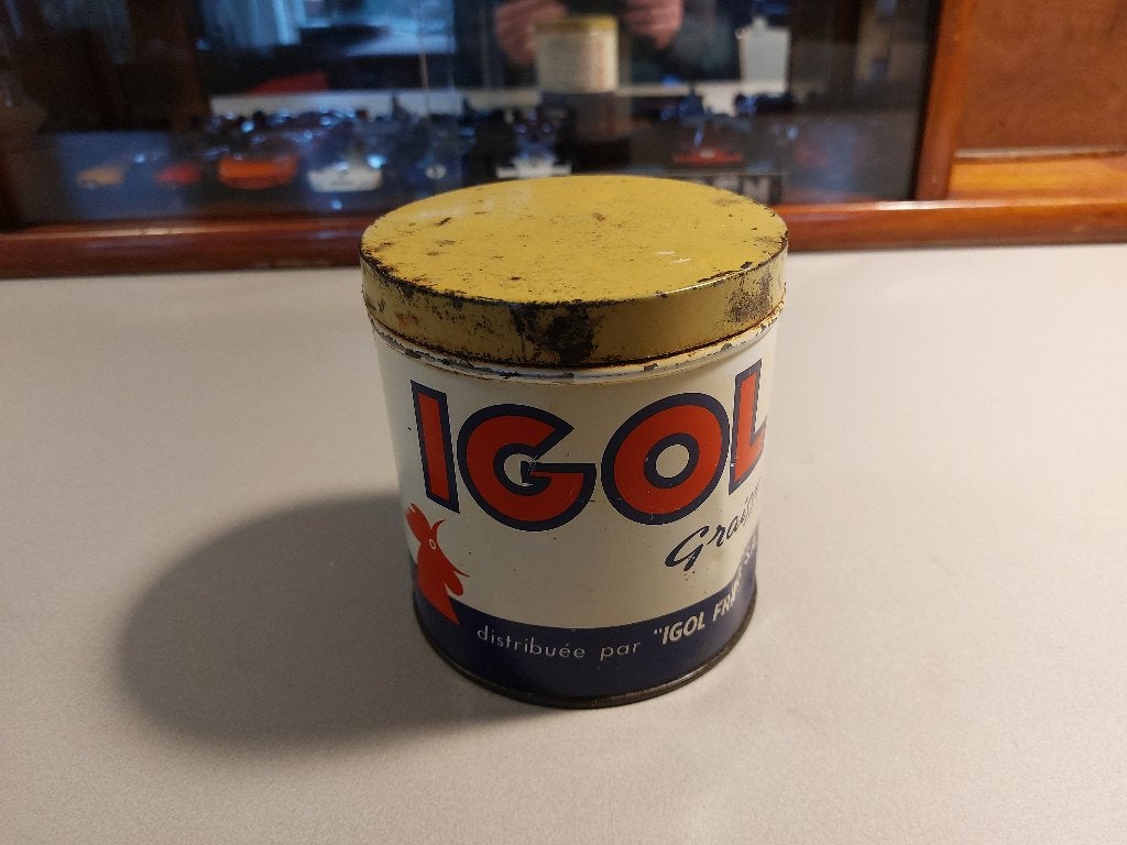 Oud IGOL vetblik - vet blik - olieblik, Verzamelen, Ophalen of Verzenden, Gebruikt, Gebruiksvoorwerp