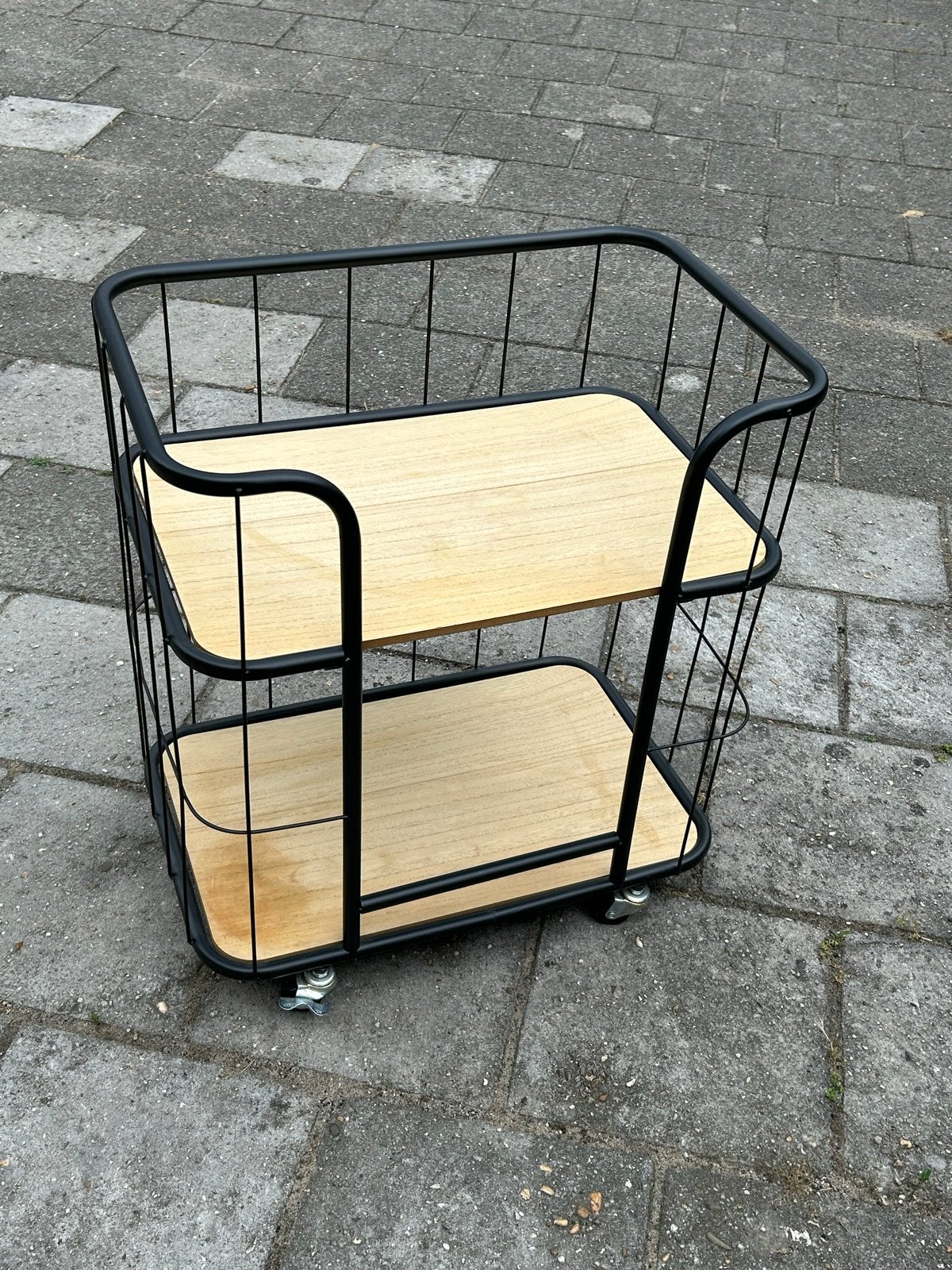 Industriële serveerwagen met 2 planken en wielen, Ophalen, Metaal, Industrieel, Gebruikt