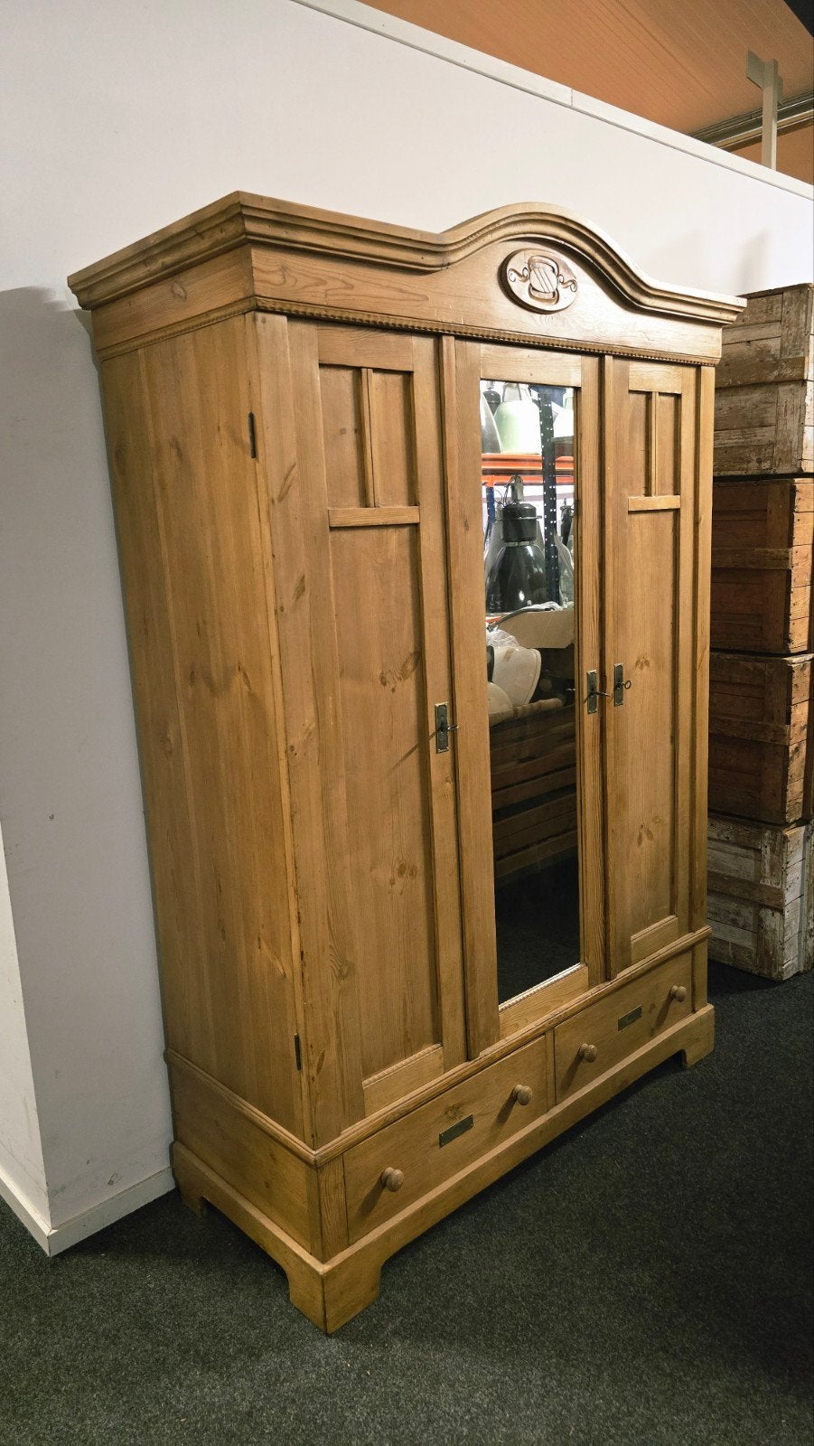 Antieke Grenen Houten Kledingkast uit voorraad leverbaar, Huis en Inrichting, 100 tot 150 cm, 200 cm of meer, Ophalen of Verzenden