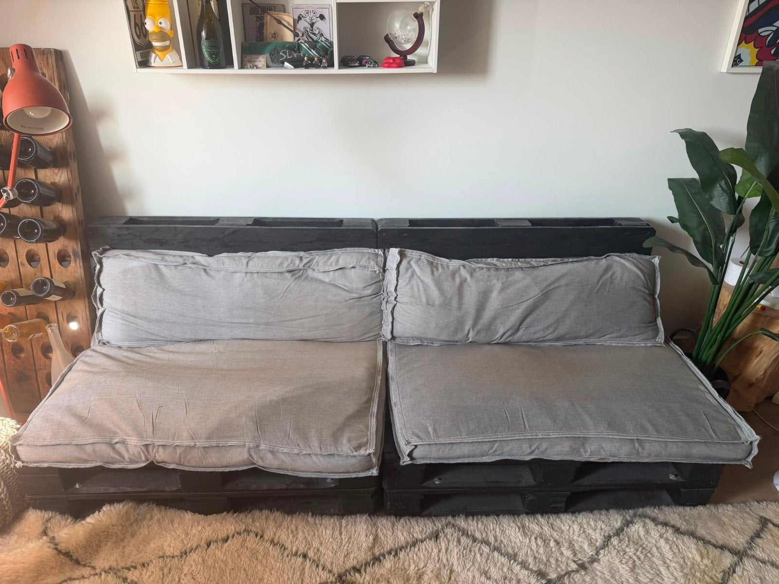 VT Wonen Palletkussens - Grijs Katoen (2 zit, 2 rug), Overige merken, Gebruikt, Palletkussen, Ophalen of Verzenden