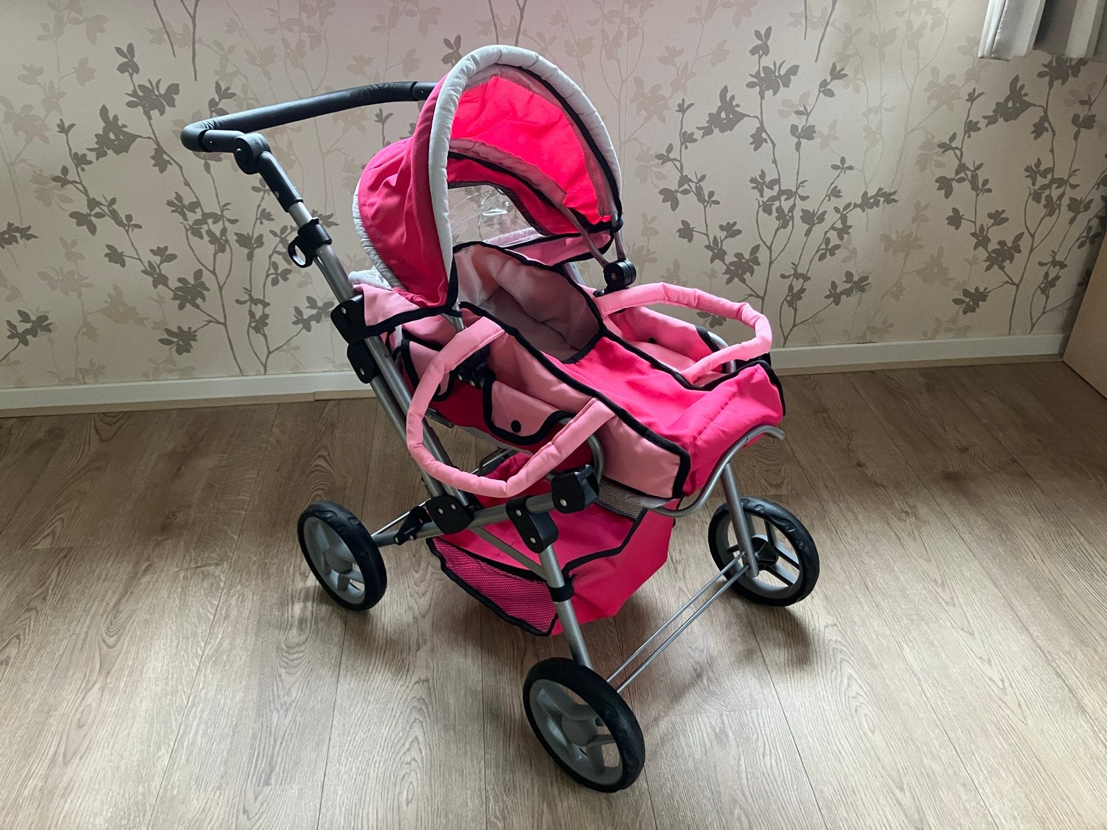 Roze poppenwagen met draagzak - Zo goed als nieuw, Ophalen, Zo goed als nieuw, Babypop