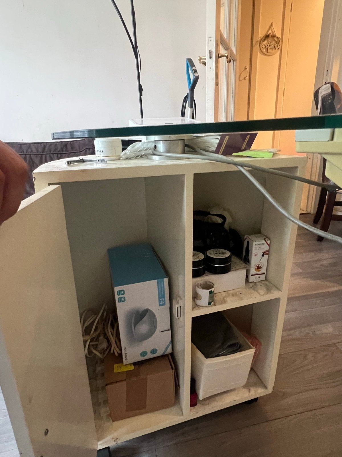 Glazen bureau met opbergruimte en afzuiging, Ophalen, Gebruikt, Overige merken, Glas