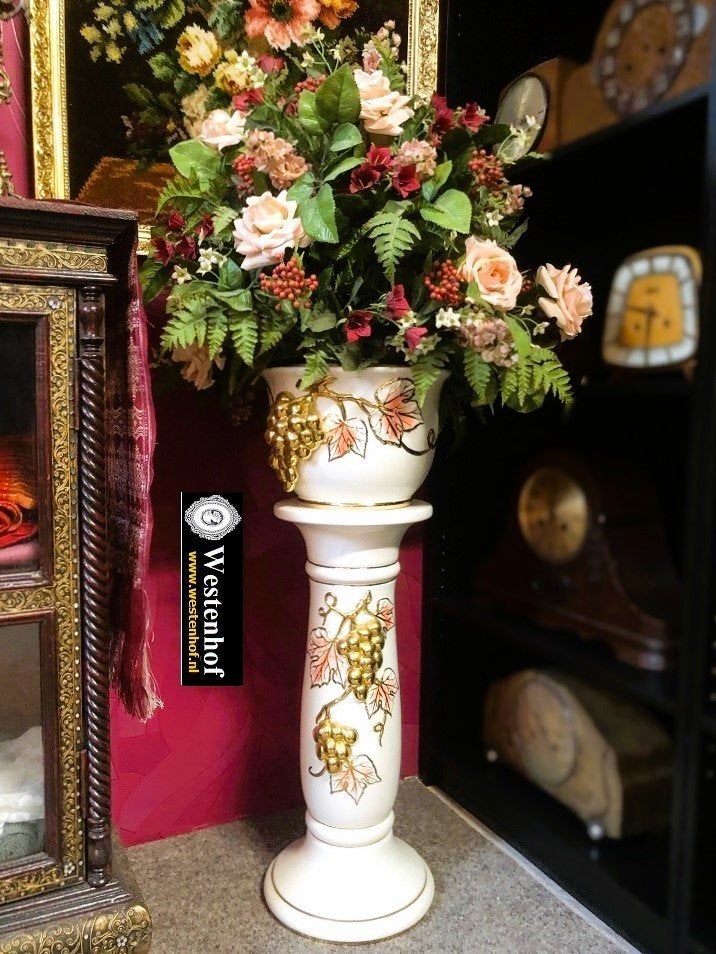 Vintage Italiaanse brocante porseleinen zuil + pot wit goud, Ophalen of Verzenden, Gebruikt