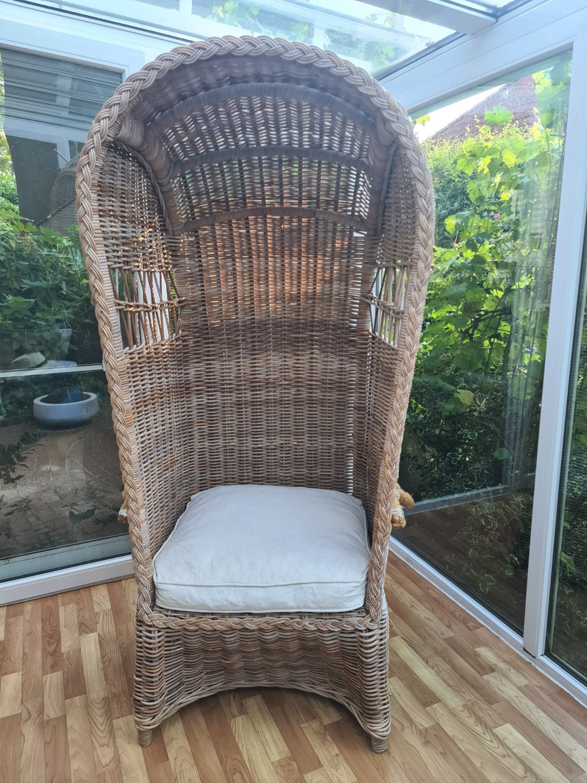 Rotan strandstoel met kussen, Tuin en Terras, Tuinstoelen, Rotan, Ophalen