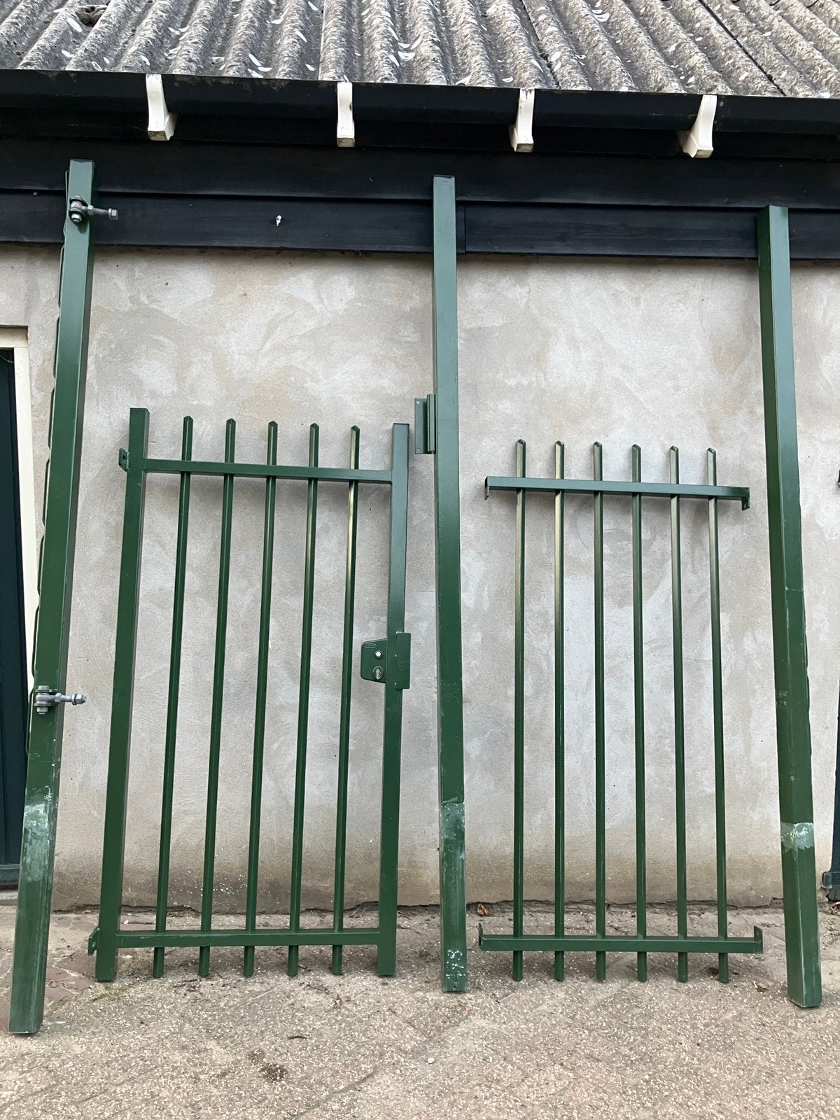 Degelijk groen gecoat stalen hekwerk met poort deur, Tuin en Terras, Ophalen, Gebruikt, 200 cm of meer, IJzer