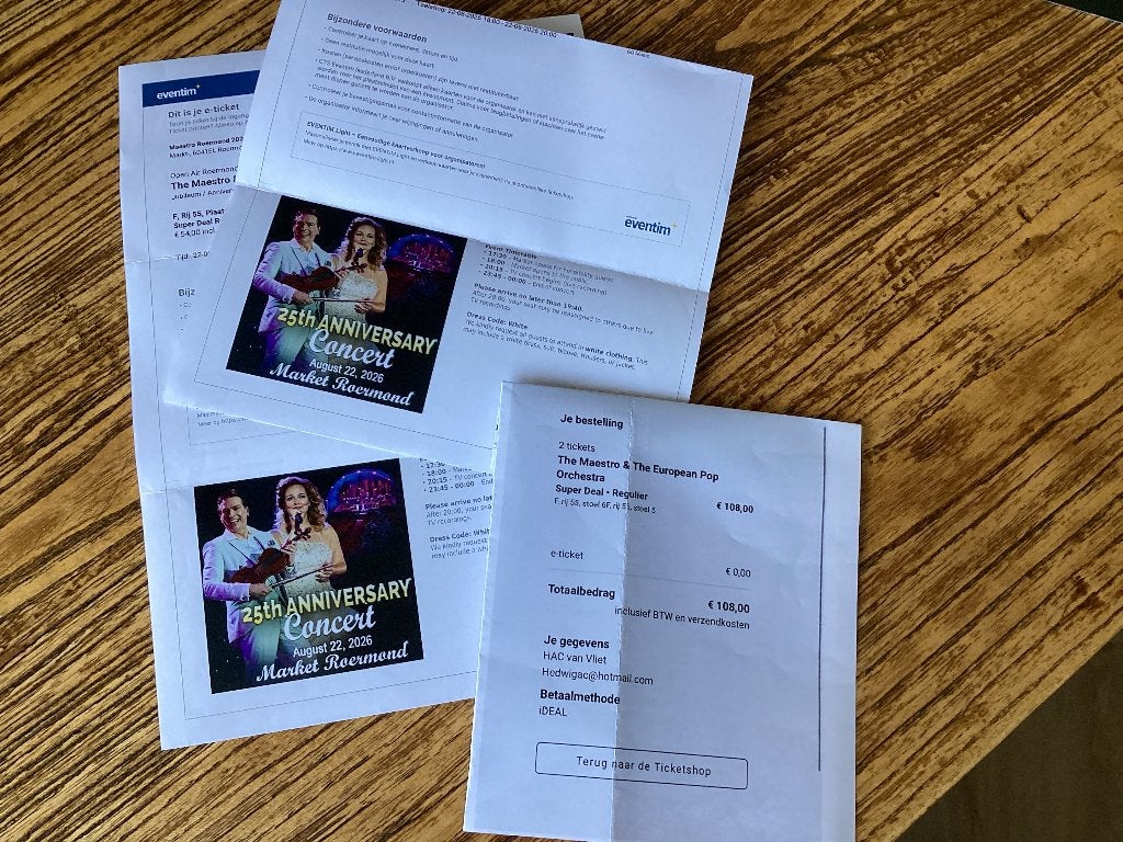 Tickets The Maestro Roermond, jubileum Concert, Twee personen, Augustus