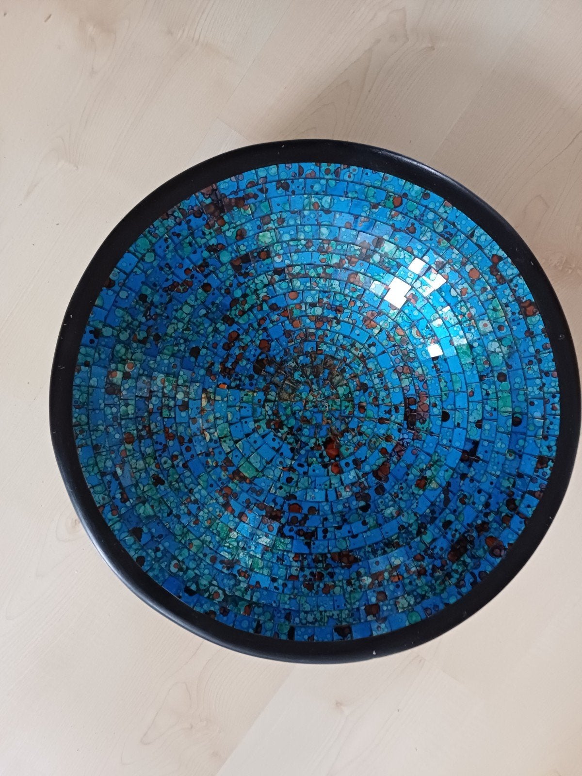 Fairtrade grote mozaïek schaal in blauwtinten, 47 cm, Antiek en Kunst, Ophalen of Verzenden