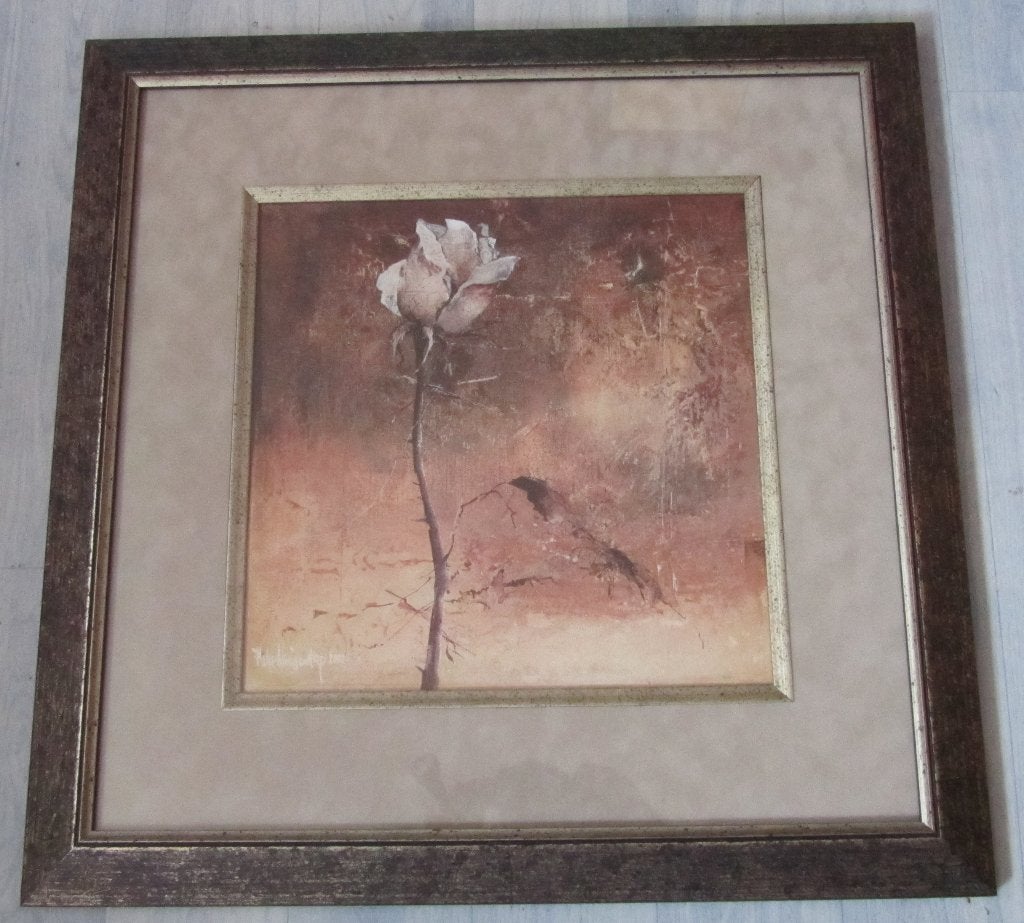 Litho Schilderij Roos Achter Glas met Lijst, Antiek en Kunst, Ophalen