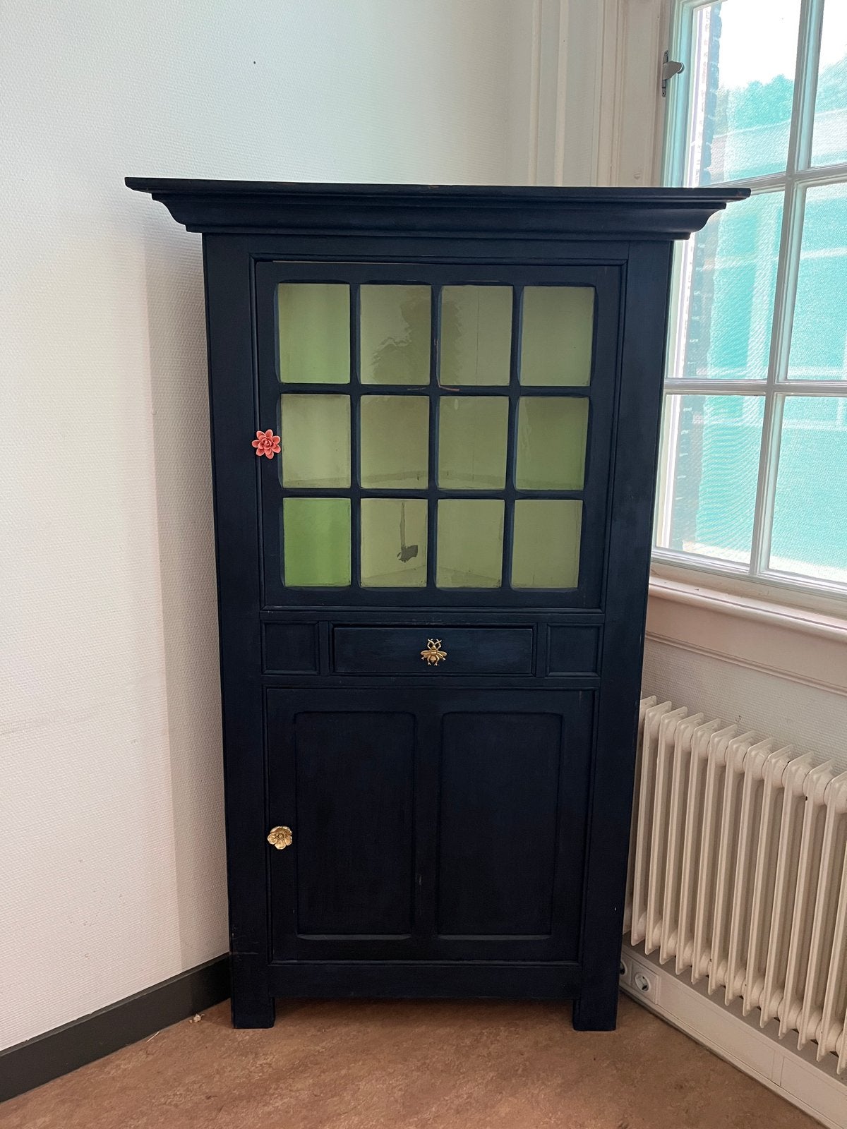 Donker blauw hoekkast met kabelgat - 180x88x62 cm, Ophalen, Gebruikt