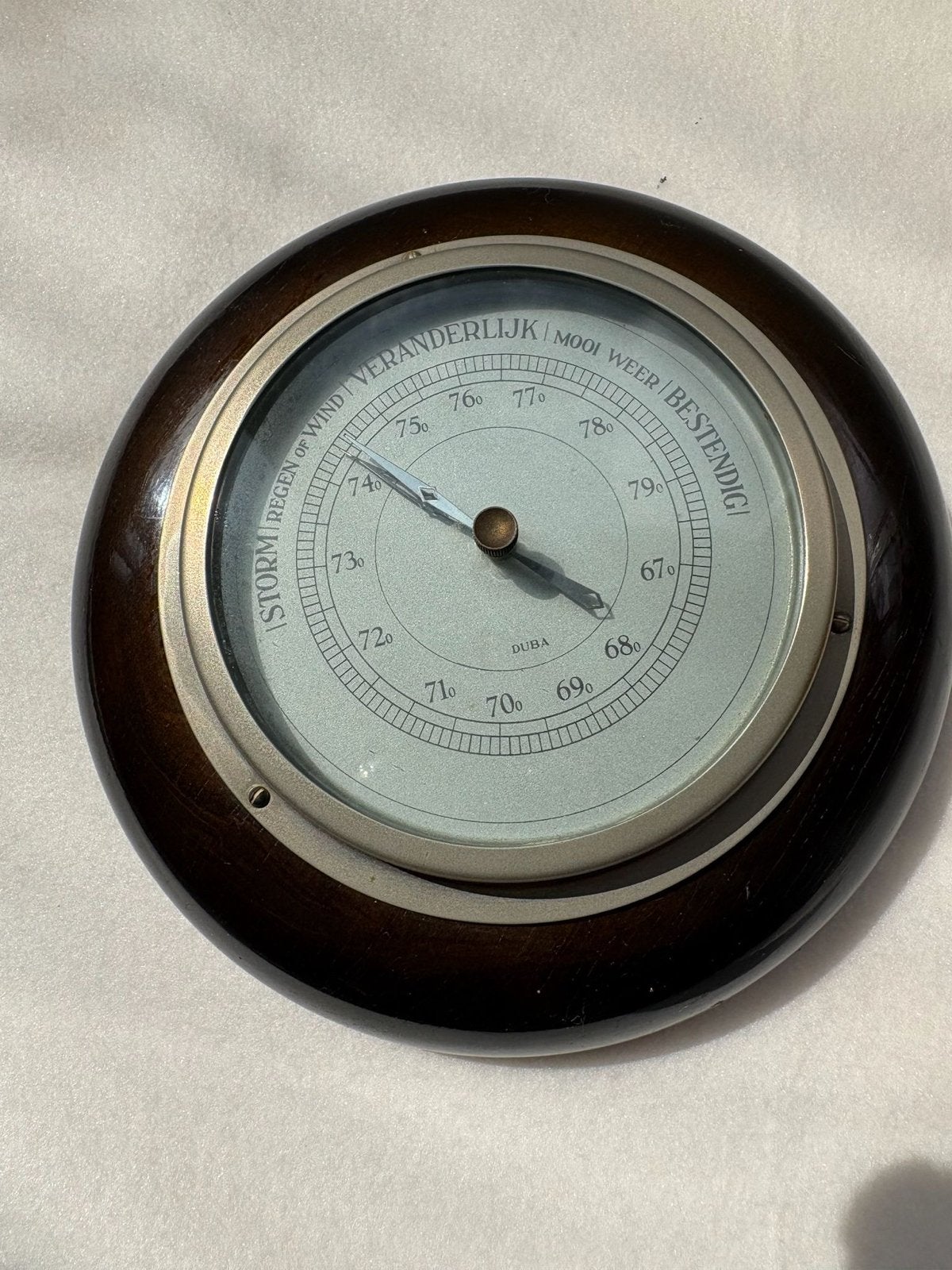 Vintage Duba Barometer - Houten Weerstation, Ophalen of Verzenden, Gebruikt, Barometer