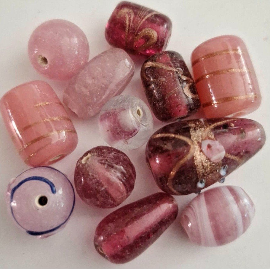 Roze lampwork en glas kralen 1-2 cm L, Verzenden, Nieuw, Kraal