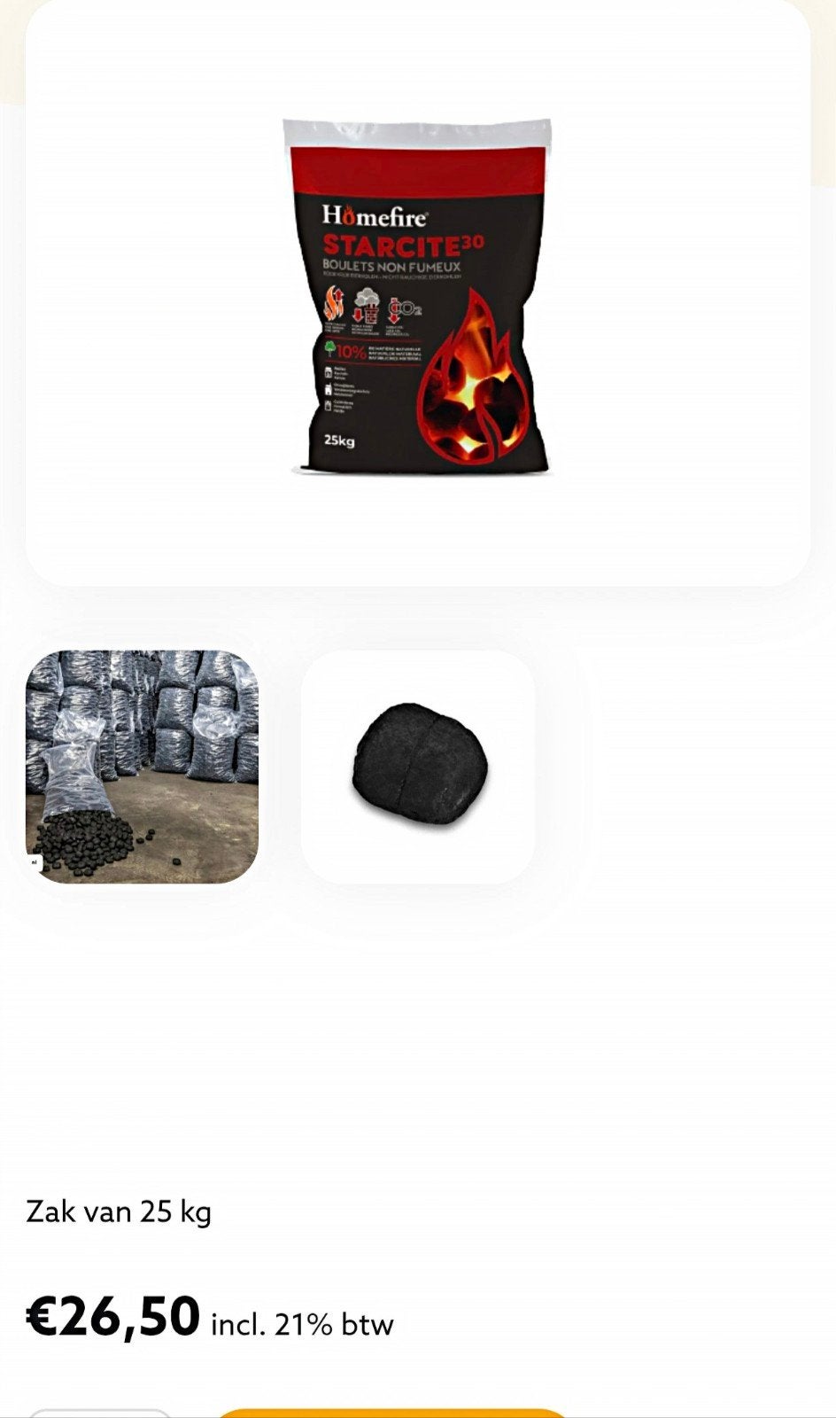 Eierkool 25kg starcite, Ophalen, Nieuw, Vrijstaande haard